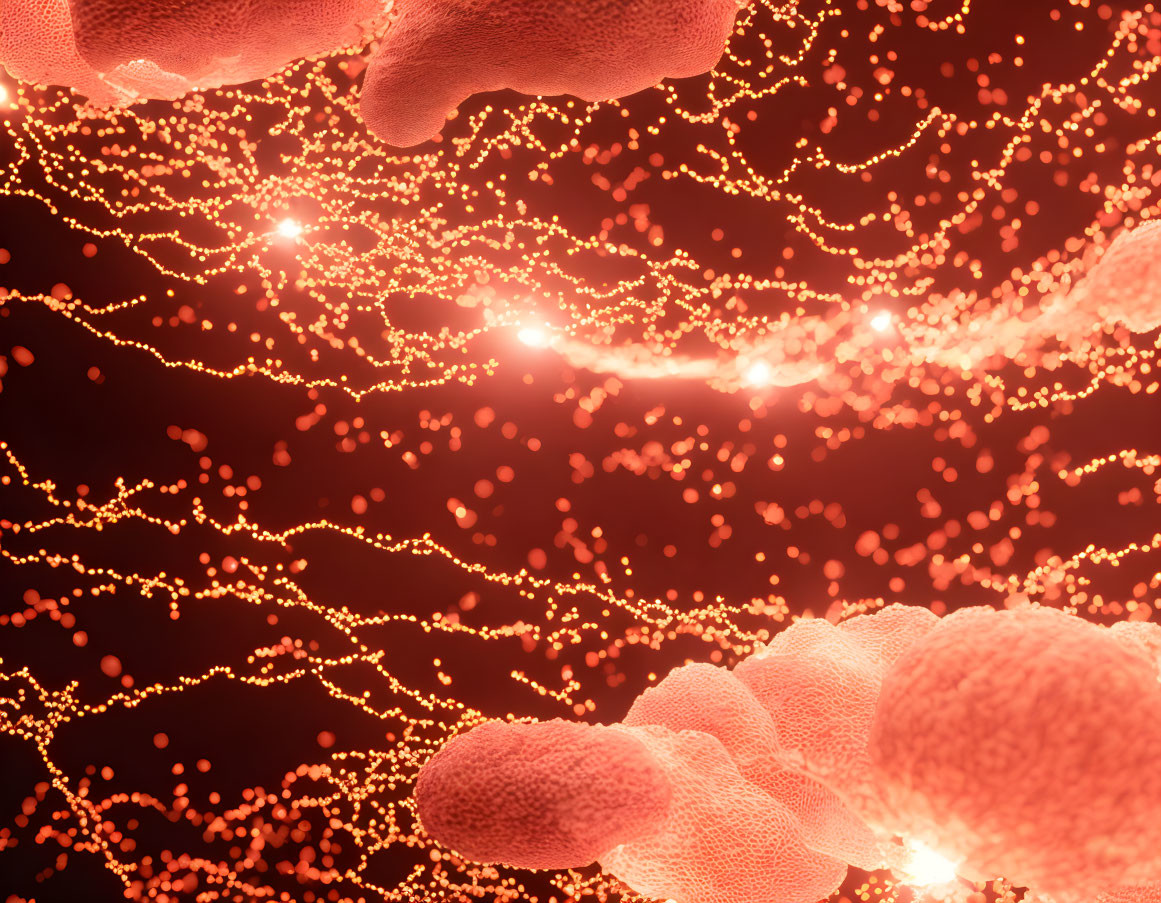 Detailed Digital Illustration of Glowing Red Blood Cells