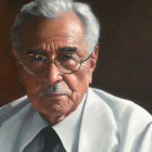 Elderly Man Portrait in Lab Coat on Brown Background
