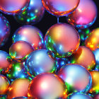 Vivid Multi-Colored Glass Spheres Illuminated on Dark Background