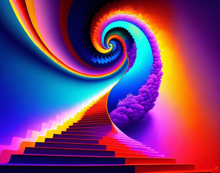 Colorful Fractal Spiral Staircase on Radiant Background