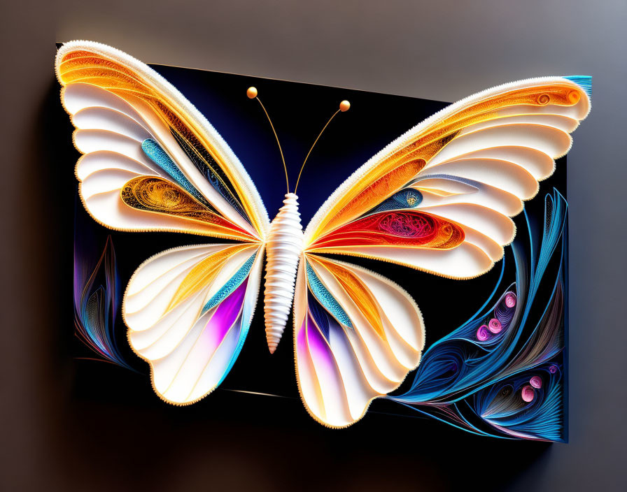 Colorful Butterfly Artwork with Elaborate Quilling Patterns