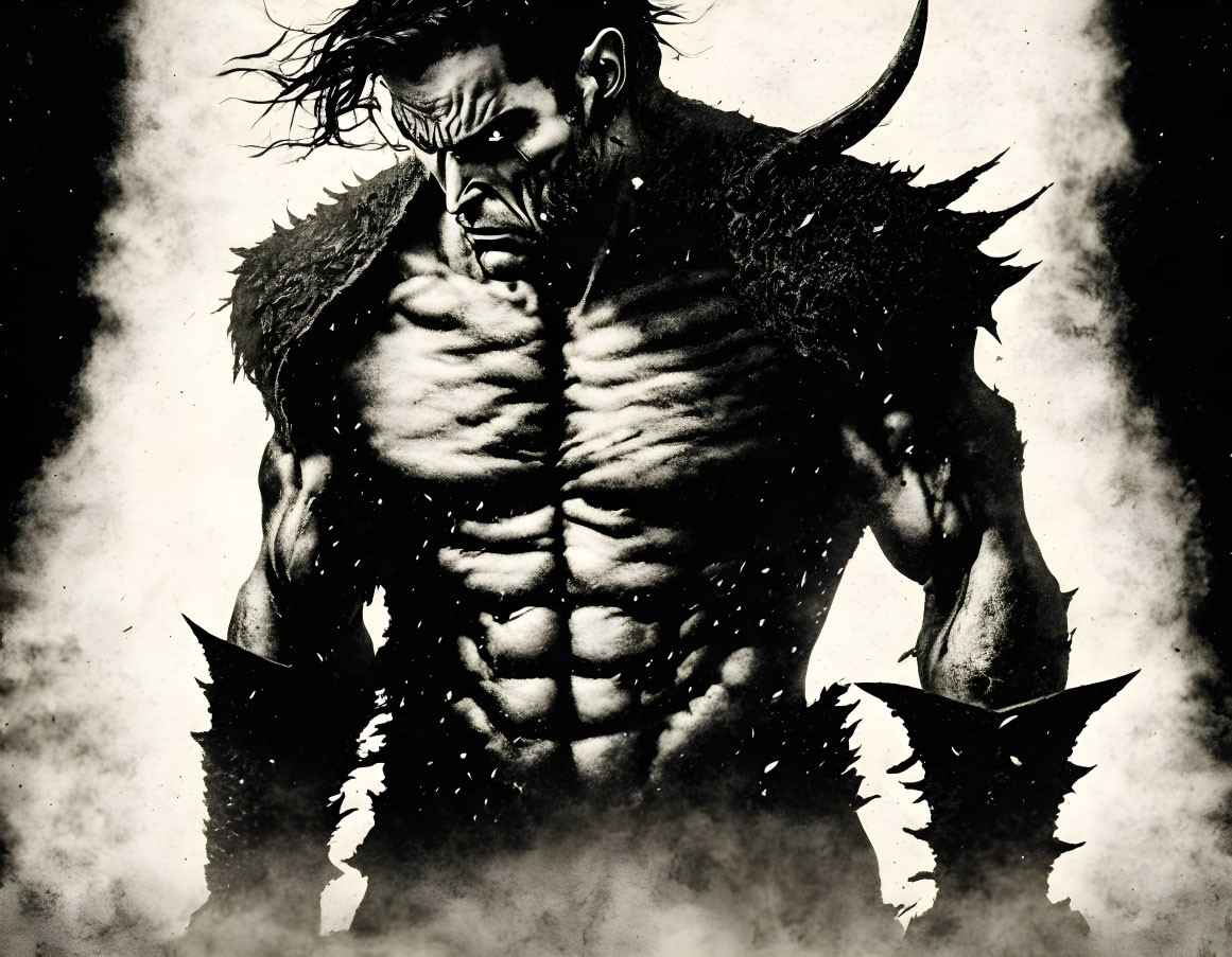 Muscular Warrior in Monochrome Illustration