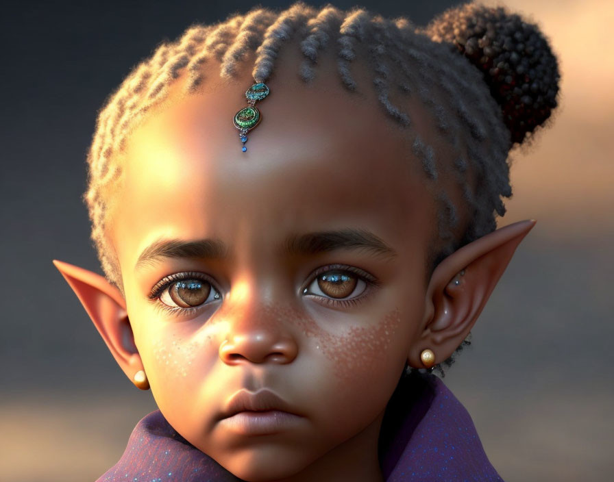 Child with Elfin Features and Pointy Ears in Digital Art