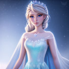 Platinum Blonde Hair Animated Character in Blue Gown