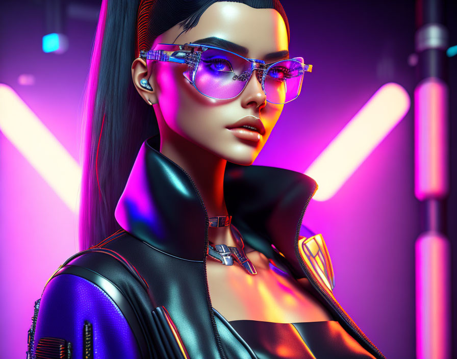 Futuristic 3D illustration of woman in sleek black attire