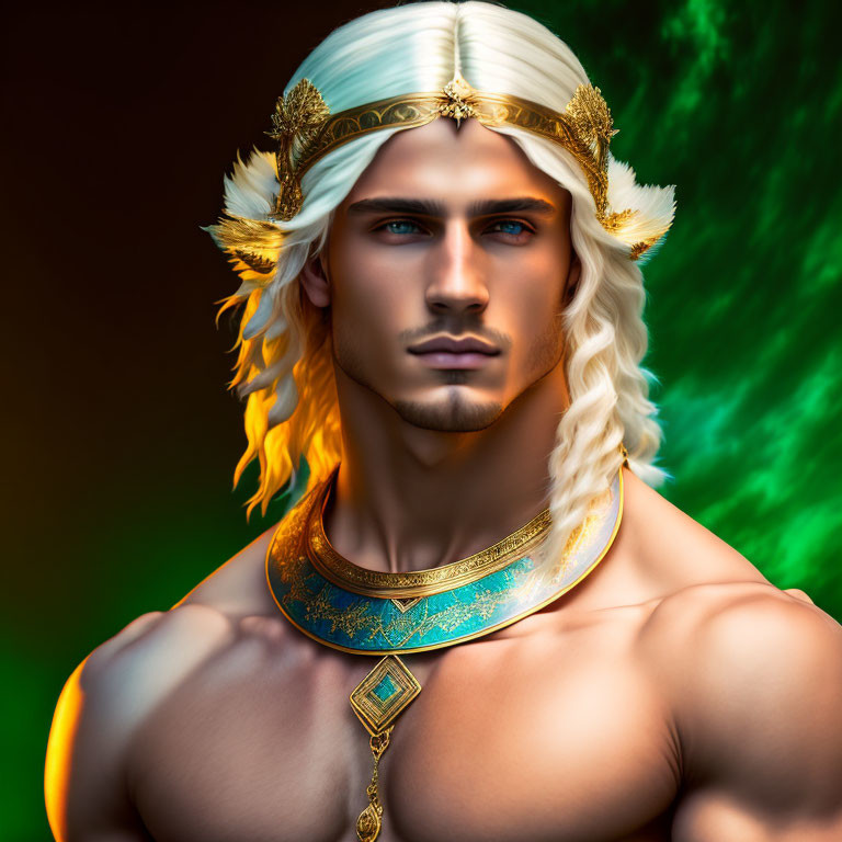 Fantasy digital art: Blond-haired character with crown and necklace