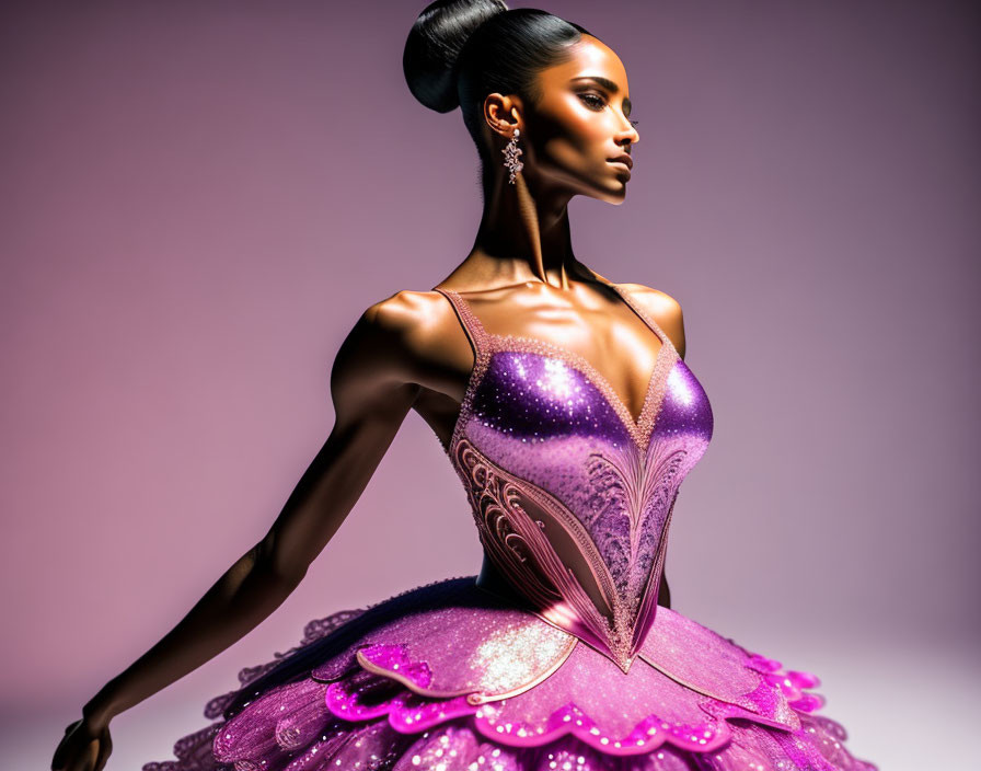 Pink corset dress with sparkling details on woman against pink backdrop