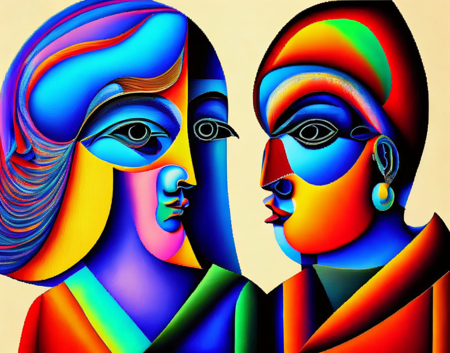 Colorful Abstract Art: Stylized Profile Faces with Multicolored Patterns