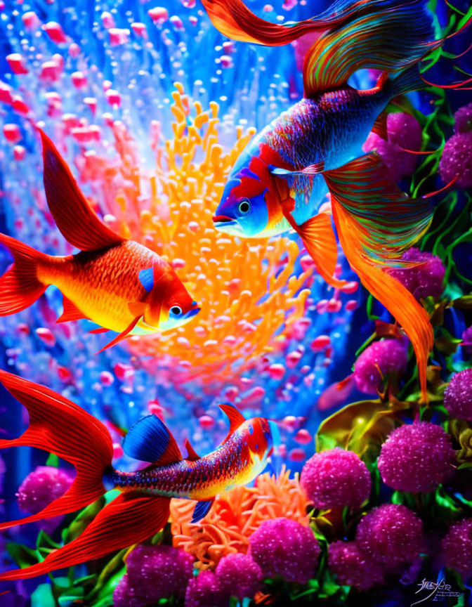 Colorful Fish Swimming in Vibrant Underwater Coral Scene