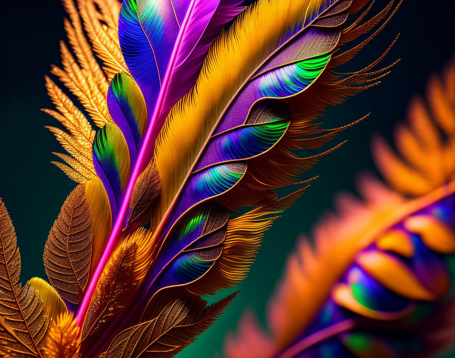 Detailed Close-Up of Vibrant Multicolored Bird Feathers