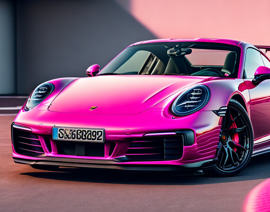 Sleek Pink Porsche Sports Car with High-Performance Features