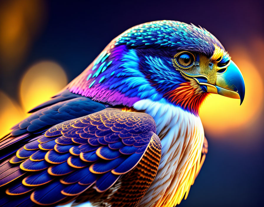 Colorful Eagle Digital Art with Blue, Purple, and Orange Plumage