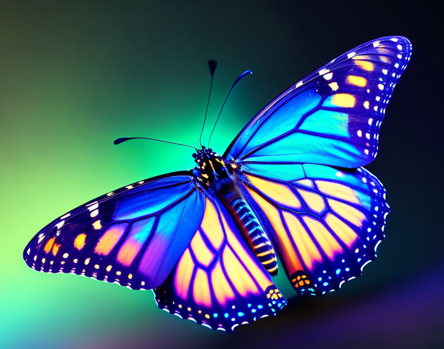 Colorful Butterfly with Open Wings on Gradient Background