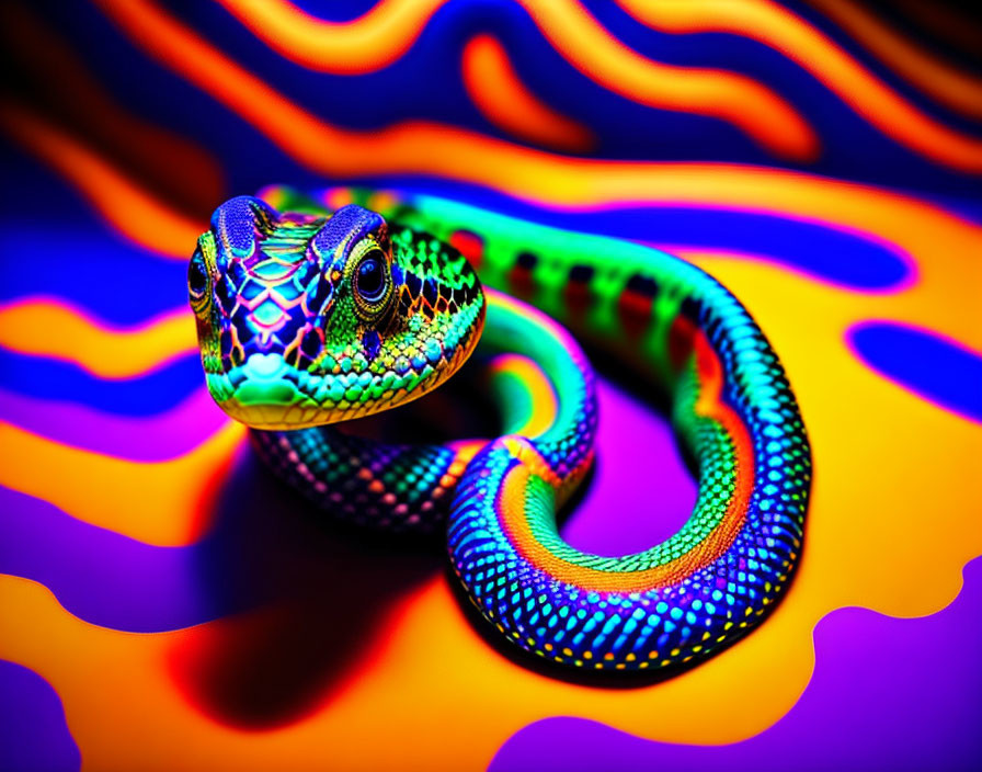 Colorful Snake Image with Psychedelic Background