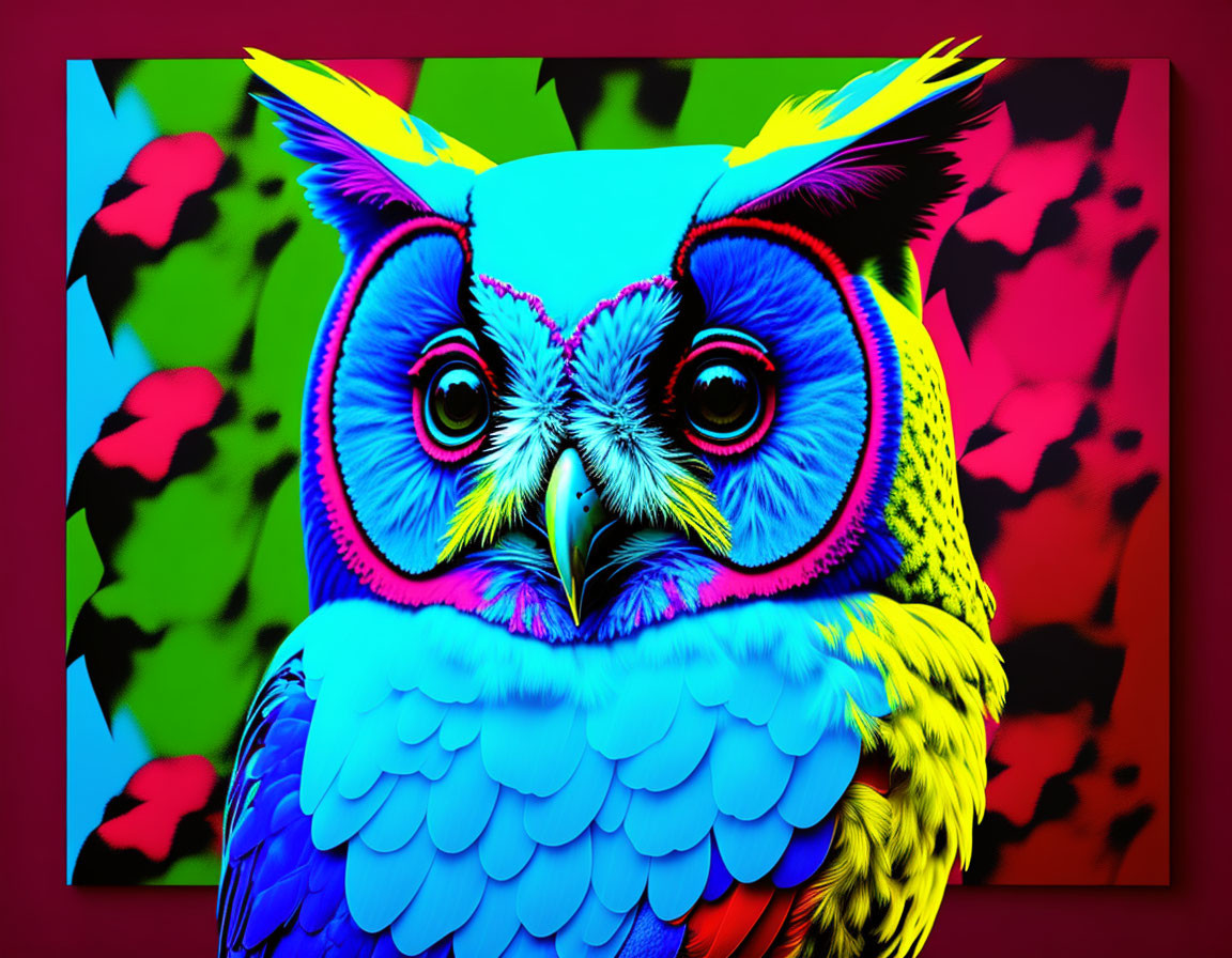 Colorful Stylized Owl Art on Psychedelic Background