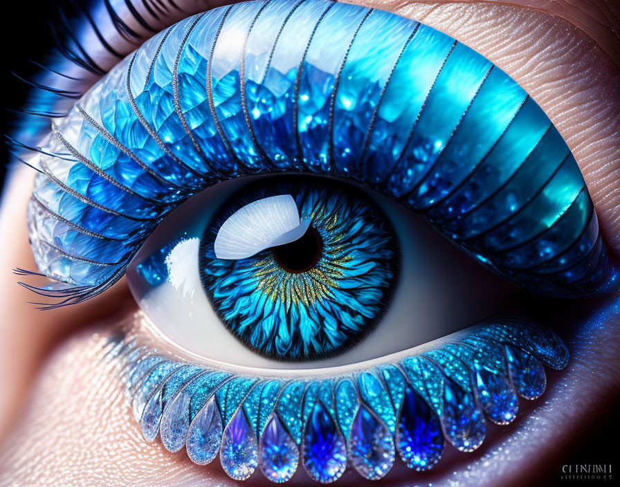 Detailed Close-Up of Vibrant Blue Eye with Feather-Like Eyelashes