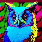 Colorful Stylized Owl Art on Psychedelic Background