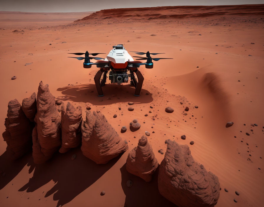 Rocky Martian Landscape with Red Sand and Eroded Formations