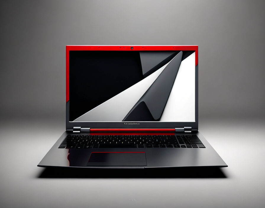 Red and Black Geometric Wallpaper on Modern Laptop Display