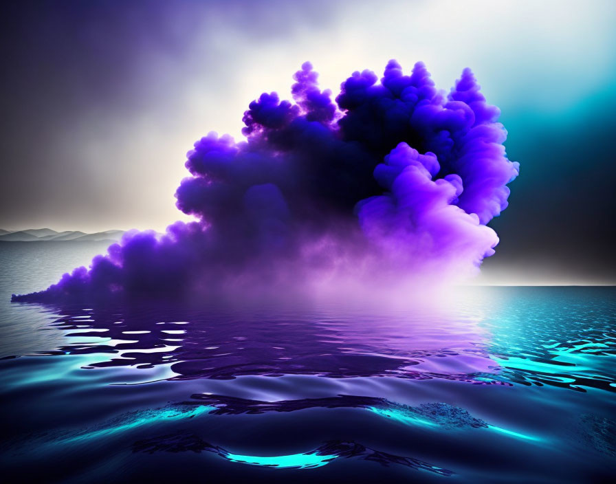 Purple Cloud Formation Reflecting on Calm Blue Water