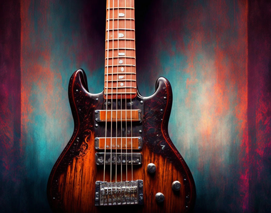 Detailed Close-Up of Wooden Electric Guitar with Two Pickups