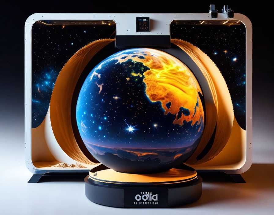 High-Resolution 3D Earth Display with Stars Backdrop