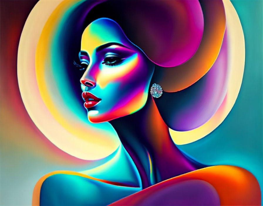 Colorful Abstract Digital Artwork of Woman with Vibrant Background