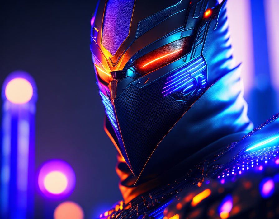 Detailed Superhero Suit with Blue and Purple Lights