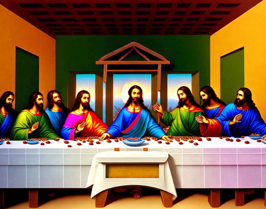 Modern Last Supper Artwork Featuring Jesus and Identical Figures