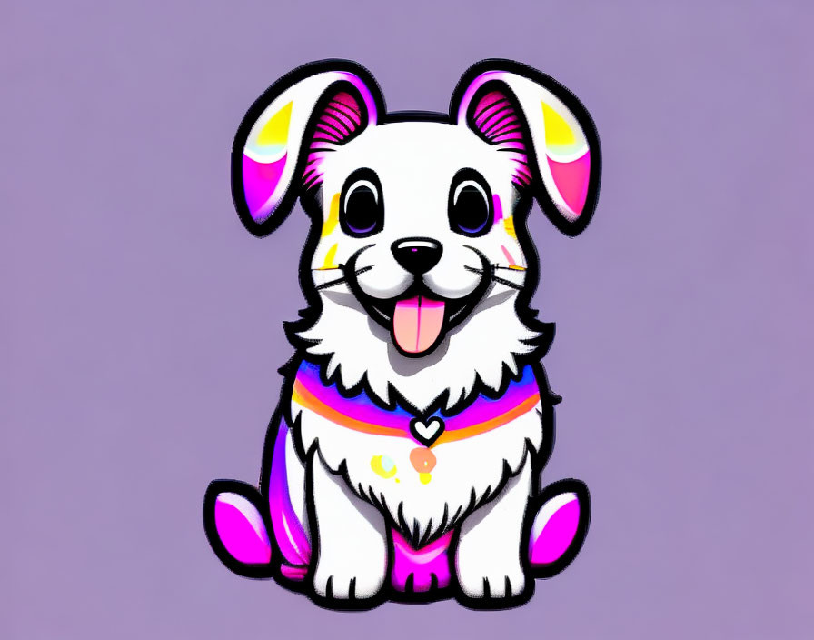 Colorful Cartoon Puppy Illustration with Purple Accents