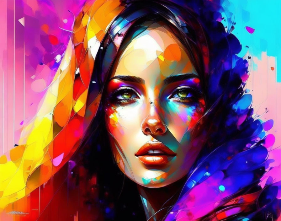 Colorful Abstract Digital Art of Woman with Striking Eyes