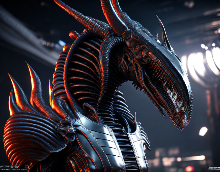 Detailed Close-Up of Xenomorph with Elongated Head & Glowing Red Eyes