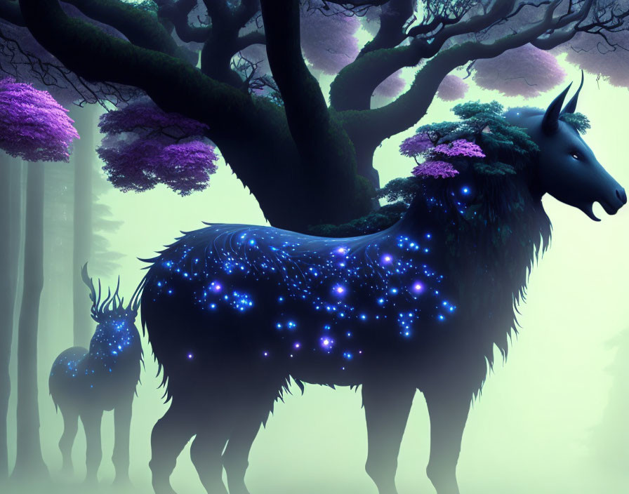 Starry Night Patterned Deer in Enchanted Forest