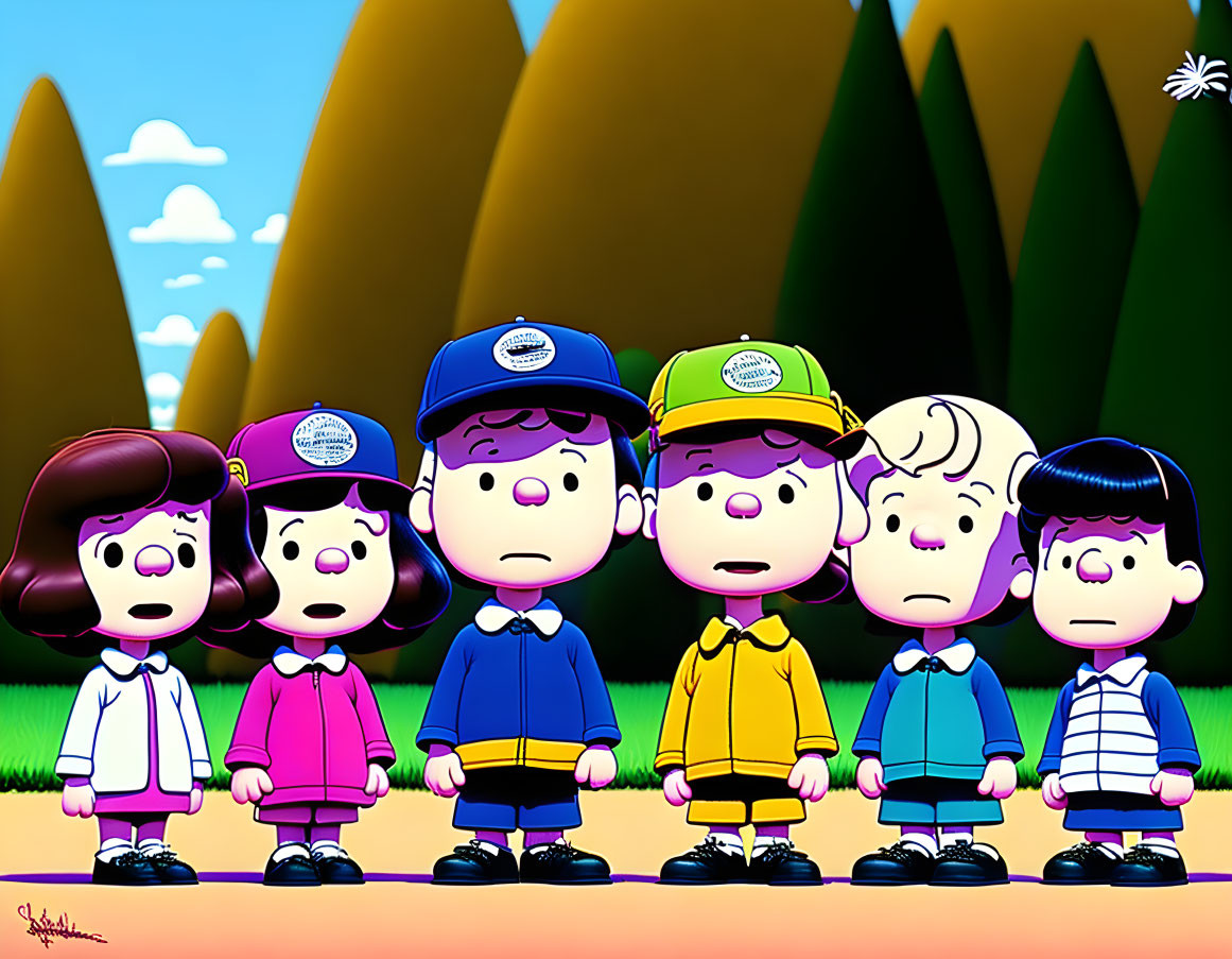 Colorful Peanuts Gang Illustration with Charlie Brown and Friends