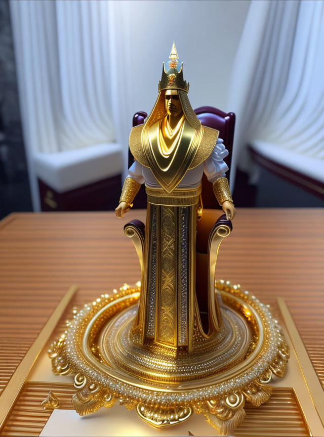 Detailed Golden Armored Character Figurine on Ornate Base