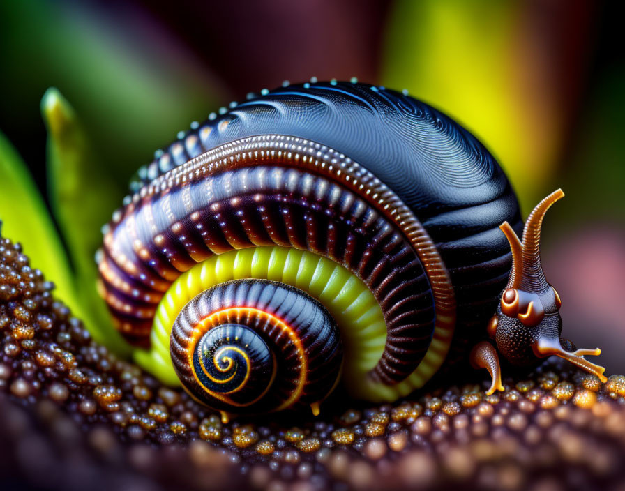 Colorful Digitally-Enhanced Snail on Textured Surface