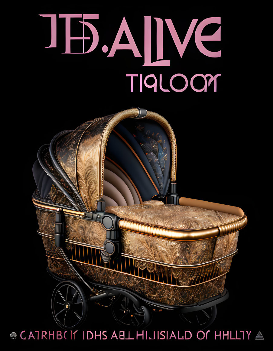 Luxurious Baby Carriage with Elaborate Designs and Golden Accents