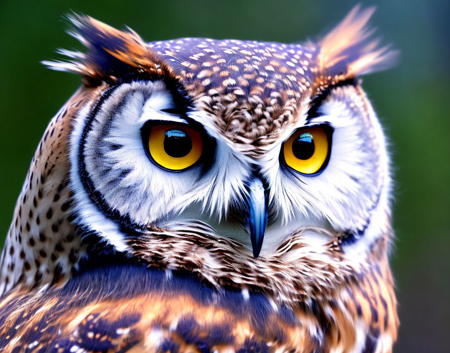 Great Horned Owl with Yellow Eyes and Tufted Ears in Close-up Shot