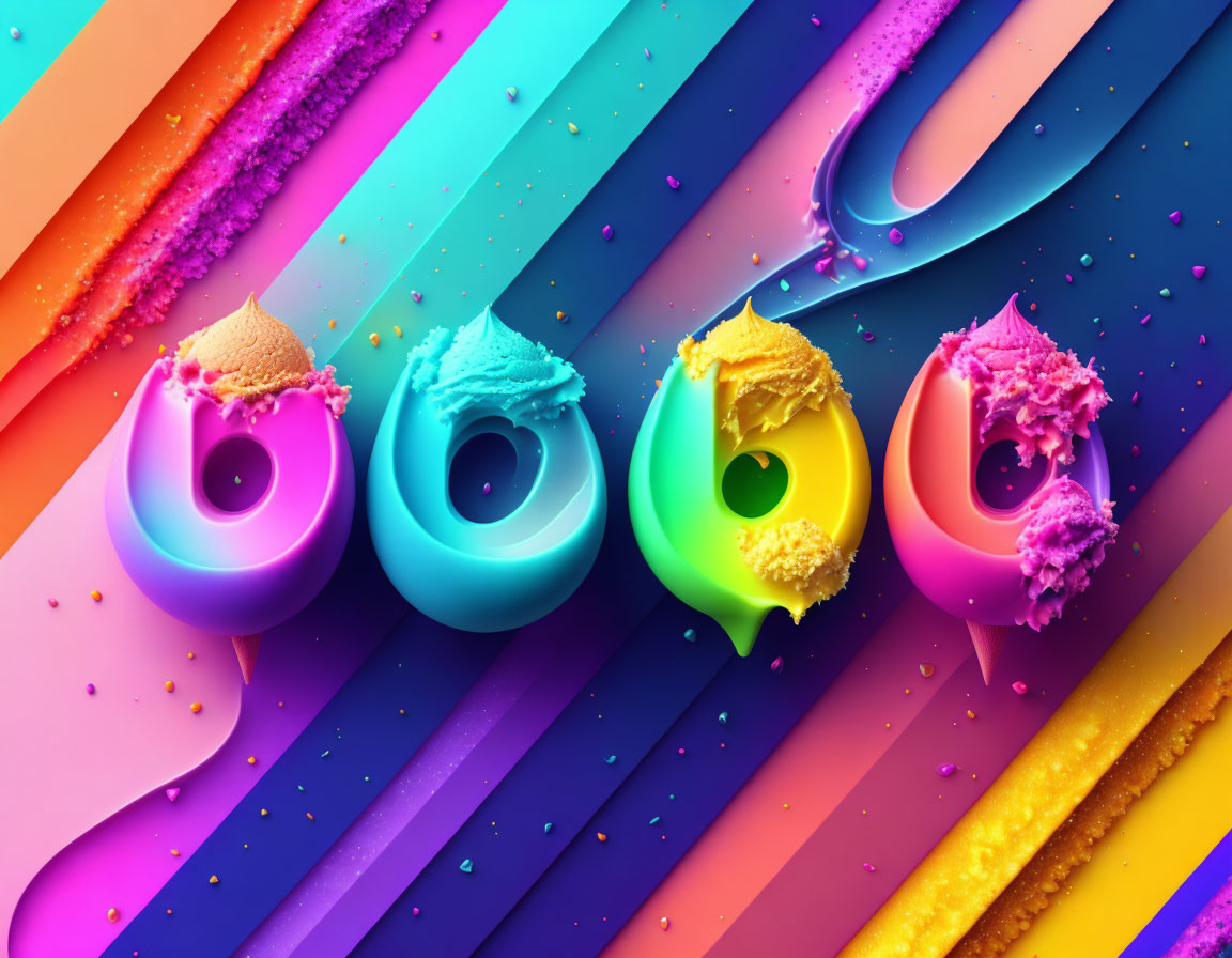 Colorful 3D Typography with Flowing Paint and Powder Sprinkles