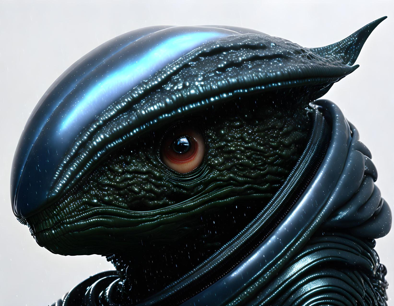 Detailed Hyper-Realistic Science Fiction Creature on Bright Background