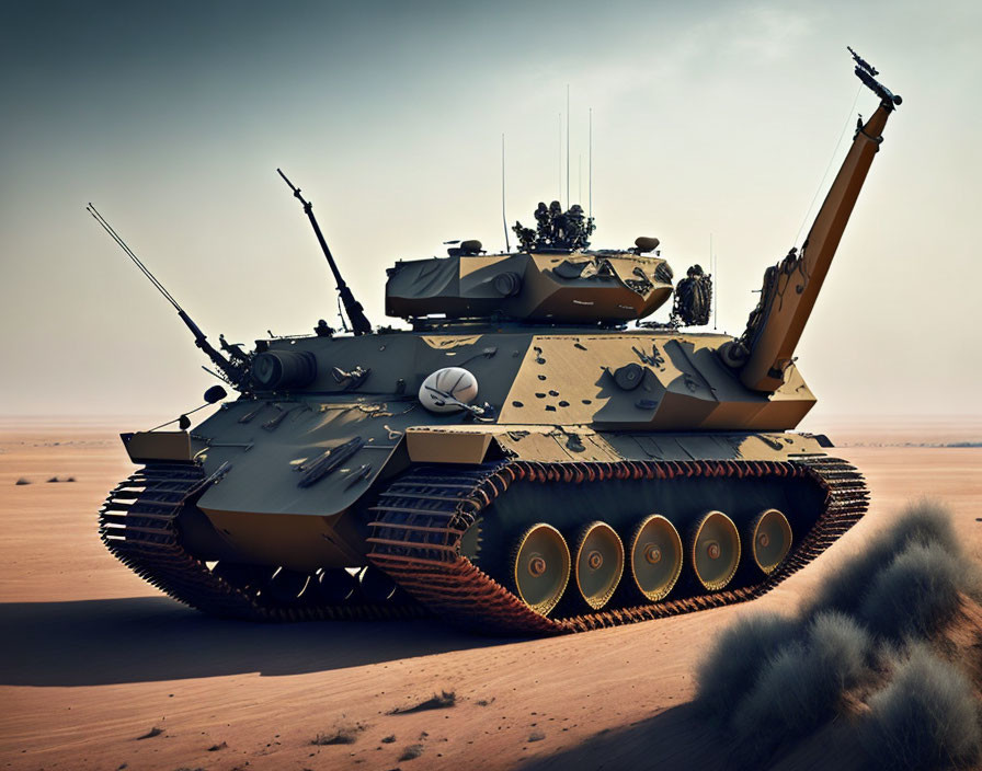 Modern battle tank with powerful cannon and advanced armor in desert setting