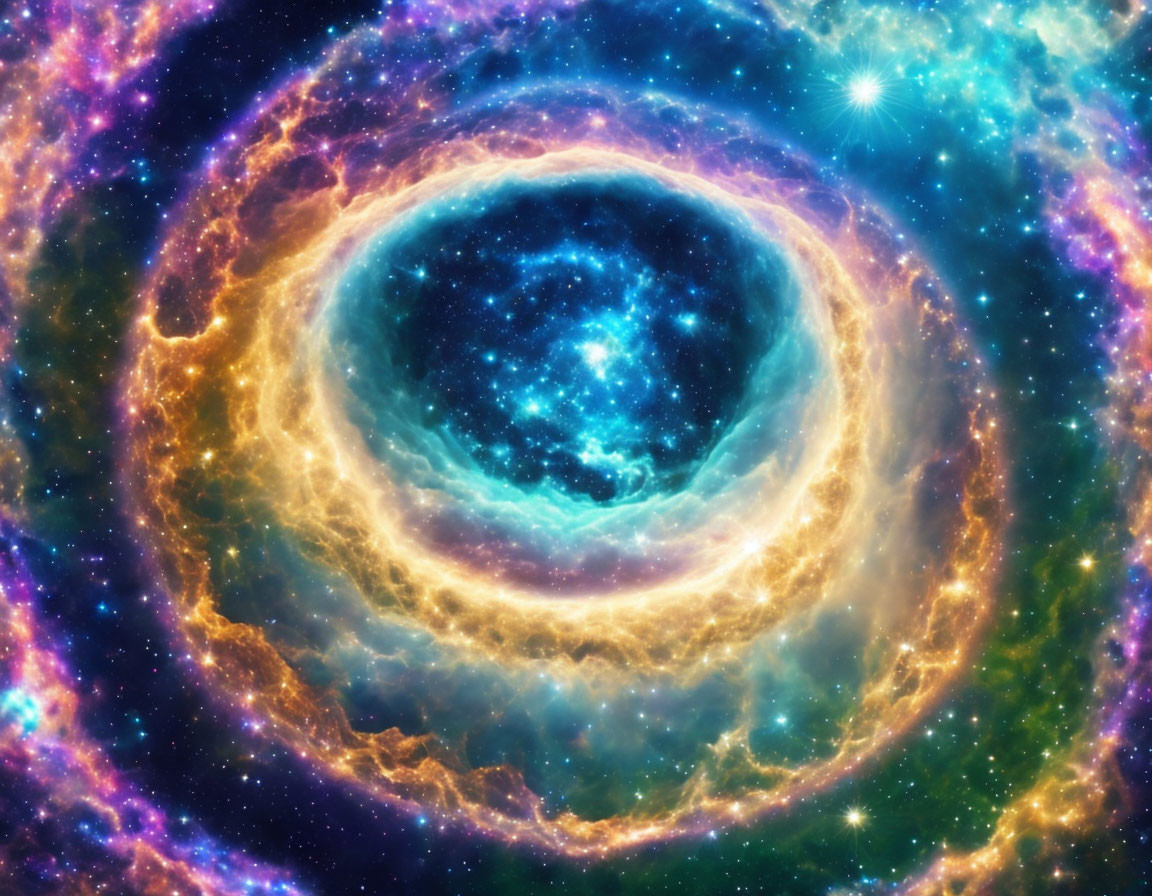 Colorful Nebula with Blue and Gold Rings: Cosmic Event Depiction