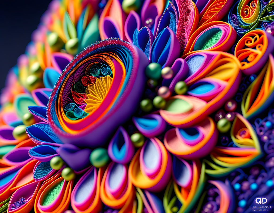 Colorful Close-Up of Spiraling Quilled Paper Art