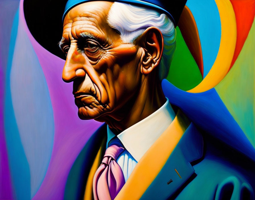 Colorful Stylized Portrait of Elderly Man in Formal Attire