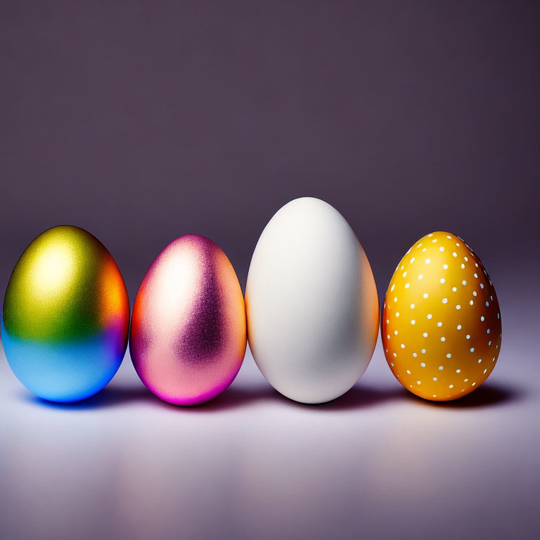 Four uniquely designed eggs on gradient background.