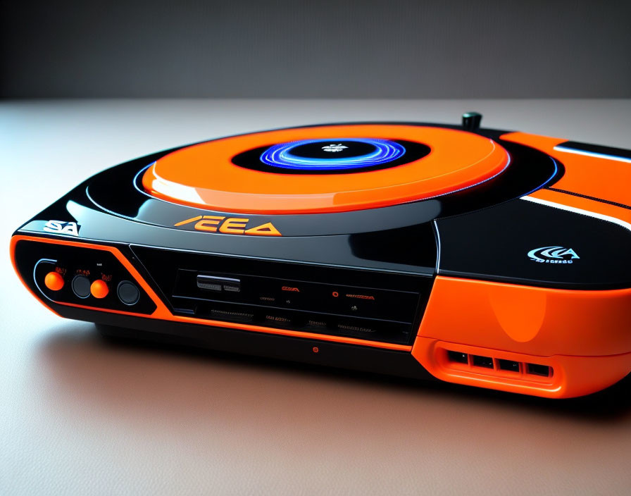 Orange and Black LED Customized Sega Dreamcast Console on Plain Surface