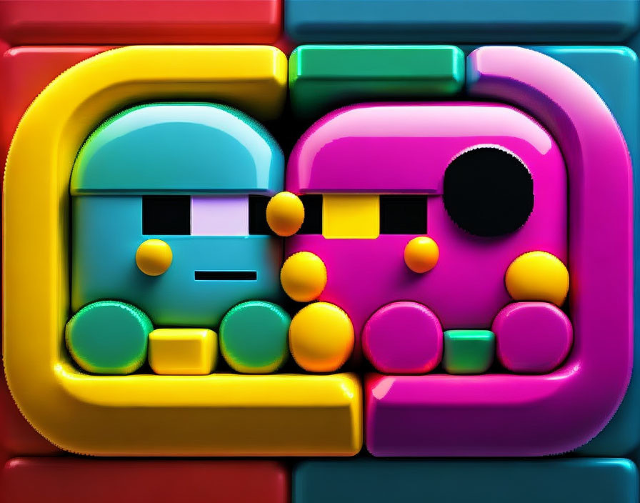Vibrant Abstract Plastic Shapes Interlocked in Colorful Puzzle