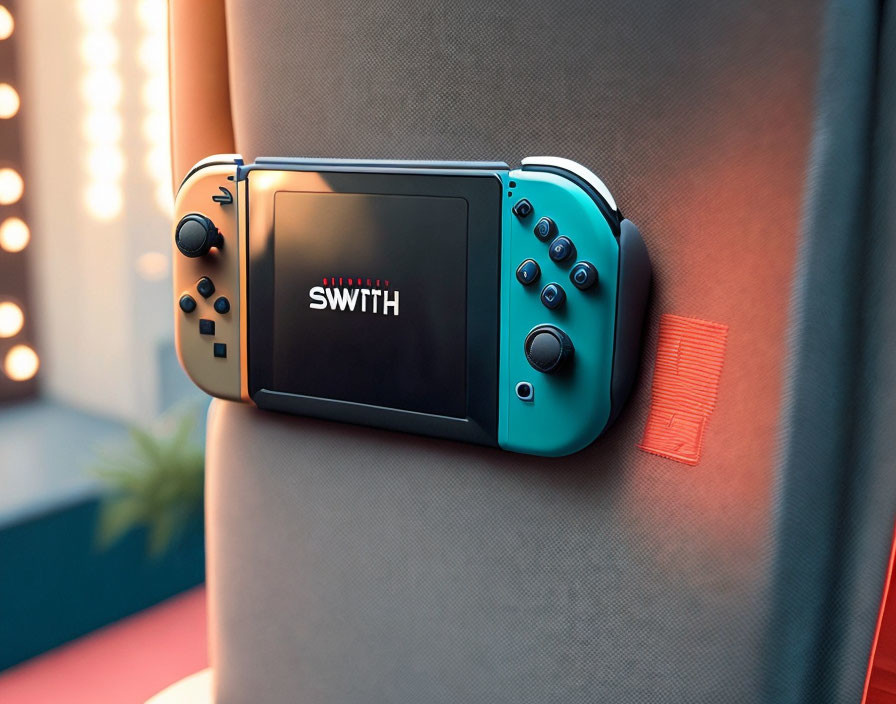 Blue Joy-Con Nintendo Switch console on gray surface