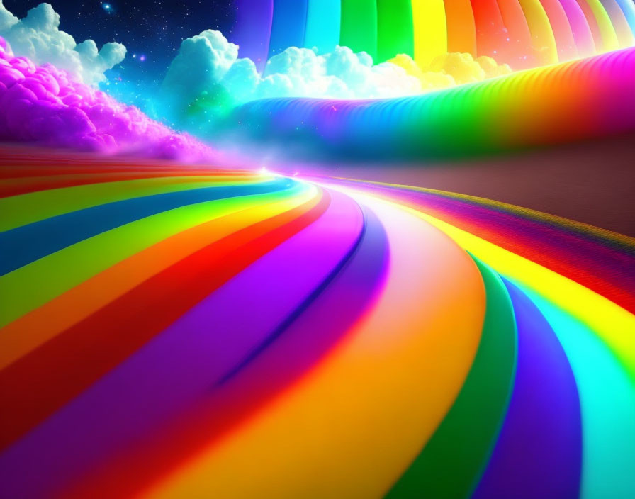 Colorful Rainbow Road Artwork with Vibrant Sky