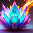 Colorful Lotus Flower with Blue, Purple Petals & Orange Flame